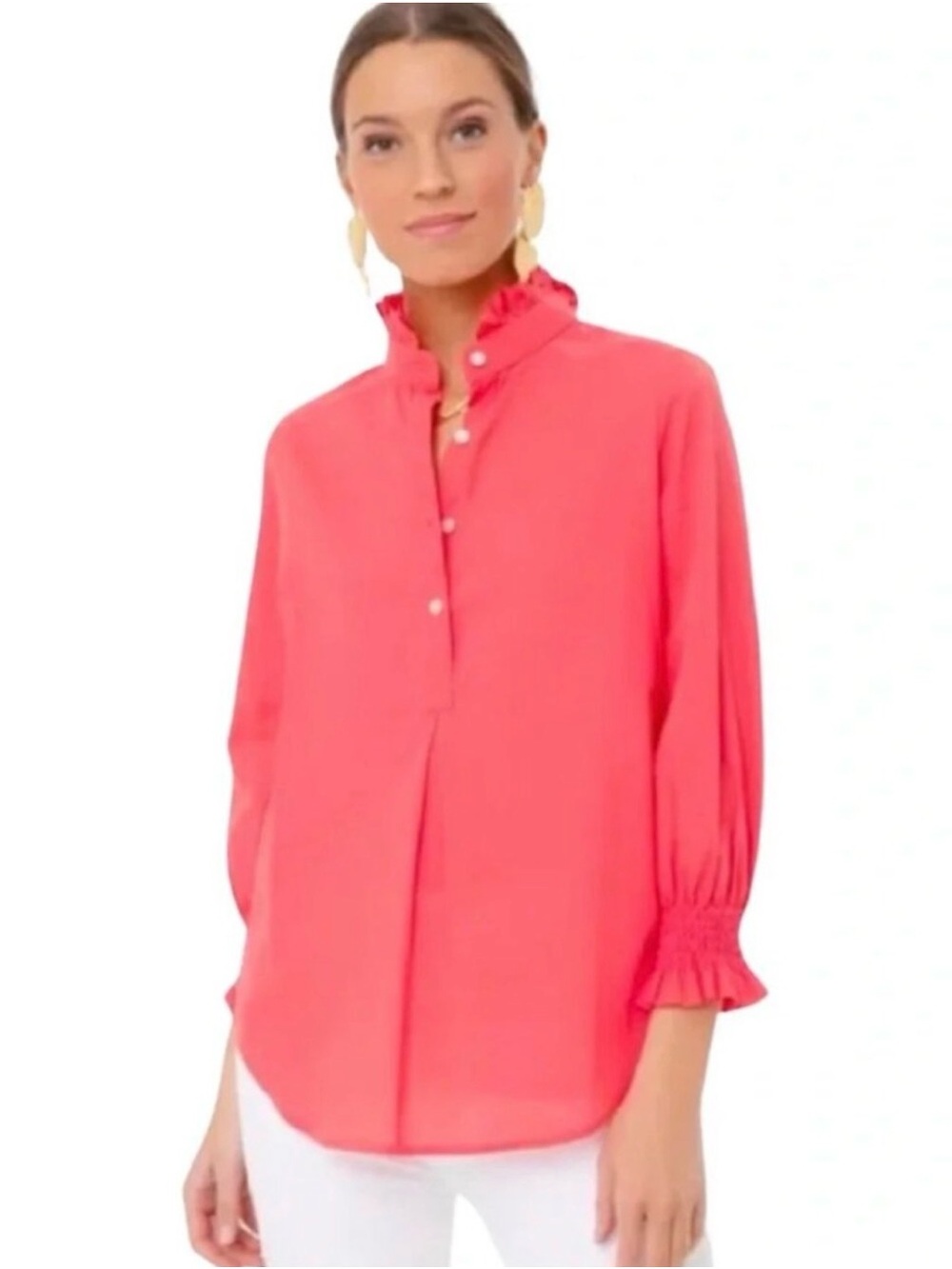 Tuckernuck Coral (Poppy) Teagan Popover Top. 100% Cotton. Size XXXL.
